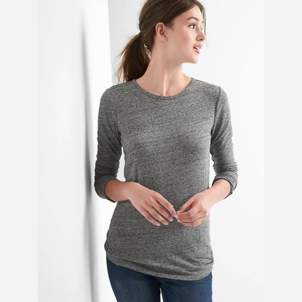 GAP Featherweight Cotton Modal Long Sleeve Crewneck T-Shirt Marled Grey XL